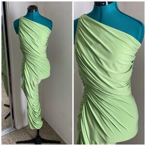 Norma Kamali Vibrant Pistachio Green One-Shoulder Dress Size M